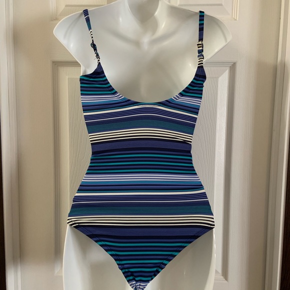 NWOT Merona Blue Striped Draped One Piece Size S - Picture 7 of 7